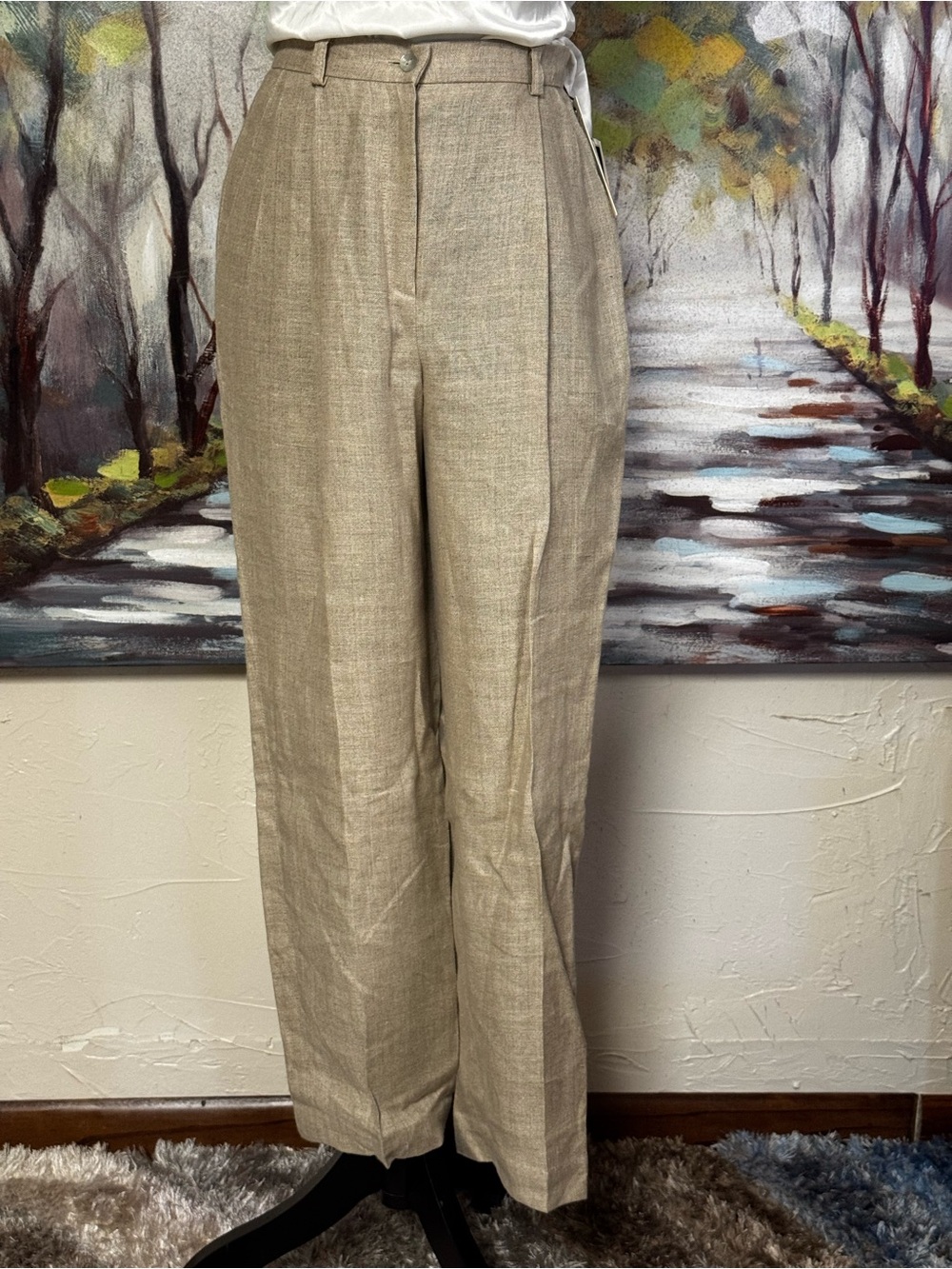 Vintage Jennifer Moore 100% Linen Pleated Pants Size 4P NWT
